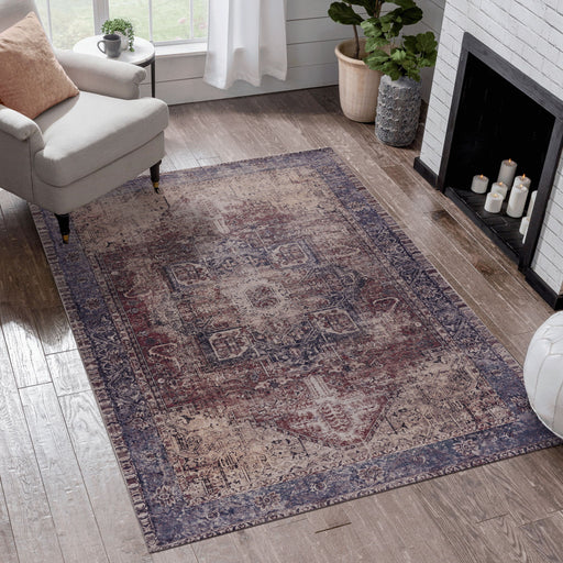 Maval - 6' X 9' Washable Area Rug - Burgundy - R&R Furniture Gallery (Fountain Valley, CA)