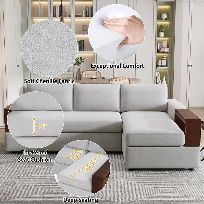 Noble House stationary sectional sofa with upholstered cushions and reversible armrests in a modern living room setting.