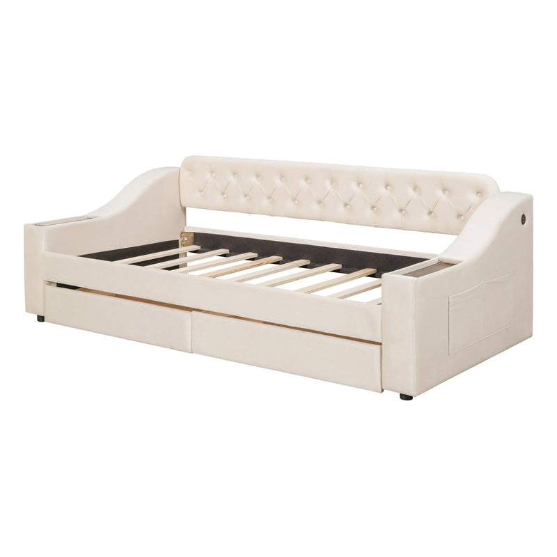Upholstered Daybed With Storage Armrests And USB Port - R&R Furniture Gallery (Fountain Valley, CA)