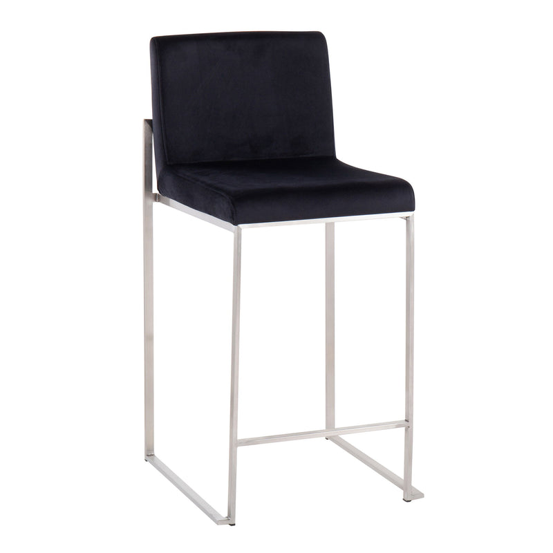 Lumi Source Fuji high back counter stool with contemporary design, featuring a wooden seat and metal frame for modern kitchen or bar.