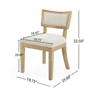 Noble House farmhouse style fabric upholstered side dining chairs set with cushioned seats and wooden legs, classic country design