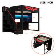 Full Gaming Loft Bed With Desk And Storage Staircase, LED Lights And USB - Red / Black - R&R Furniture Gallery (Fountain Valley, CA)