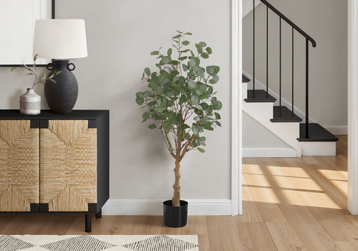 46" Tall, Artificial Plant, Eucalyptus Tree, Indoor, Faux, Fake, Floor, Greenery, Potted, Decorative - Green / Black - R&R Furniture Gallery (Fountain Valley, CA)