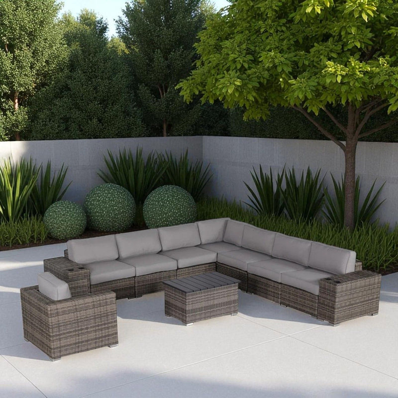 Modern Patio Rattan Sectional Set With Cushions - R&R Furniture Gallery (Fountain Valley, CA)