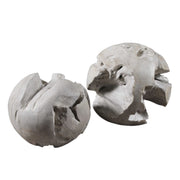 Uttermost Ermanno teak balls sculpture set of 2 in pearl silver, decorative wooden spheres for home decor.