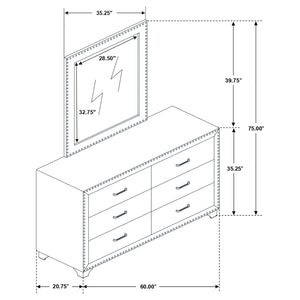 6 Drawer Upholstered Dresser With Mirror - Blue