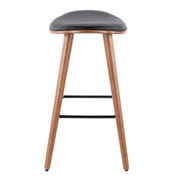 Set of two Lumi Source contemporary saddle counter stools with sleek design and padded seats, ideal for kitchen or bar area.
