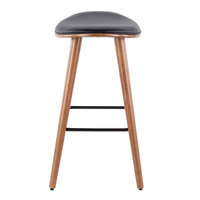 Set of two Lumi Source contemporary saddle counter stools with sleek design and padded seats, ideal for kitchen or bar area.