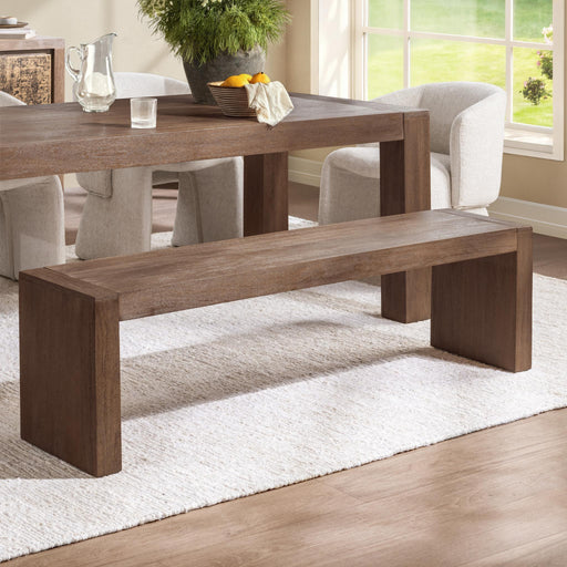 Classic Home Glendale 64-inch toasted chestnut dining bench with wooden legs and cushioned seat, ideal for kitchen or dining room.