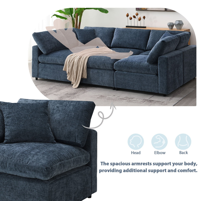 Luxe & Co. modern modular cloud sofa bed with six seats, U-shaped sectional couch and ottoman for living room comfort