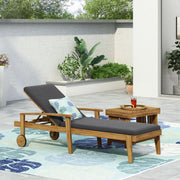 Noble House Jason chaise lounge made of adjustable acacia wood for outdoor furniture, shown in a stylish outdoor setting.