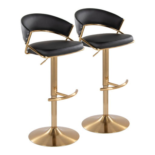 Lumi Source Jie contemporary adjustable barstool set with swivel, rounded T footrest, black finish, and modern design, set of two.