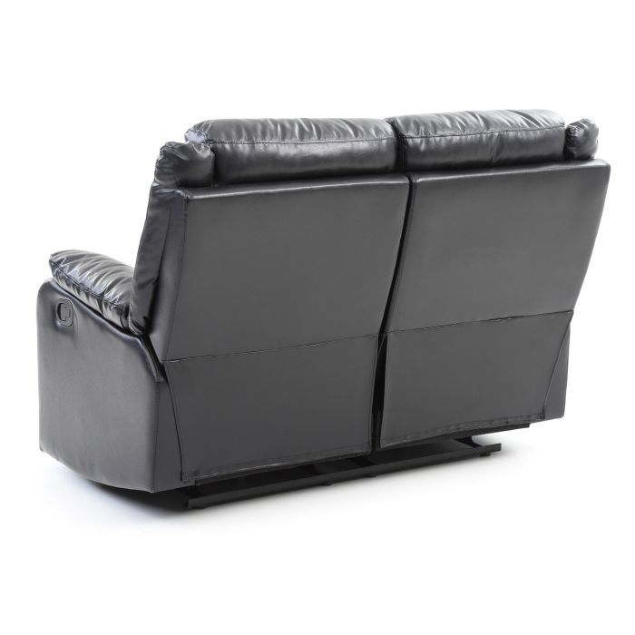 Glory Furniture reclining loveseat for two with plush cushions, dark upholstery, and built-in recline features for comfortable seating.