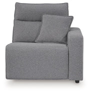 Signature Design by Ashley Modmax II reclining sectional in salt and pepper fabric, featuring multiple seating and reclining options.