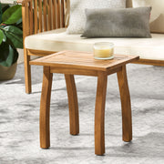 Noble House Kinesis outdoor side table with slatted top and wood frame, ideal for patio or garden seating areas.