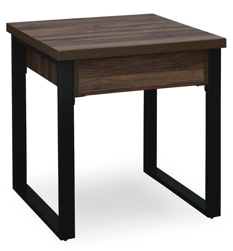 Signature Design by Ashley Wickman Falls rectangular cocktail table with a sleek wood finish and modern design.