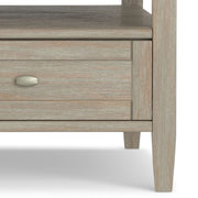 Handcrafted Warm Shaker coffee table by Simpli-Home with a smooth wooden surface and sturdy legs, ideal for living room decor.