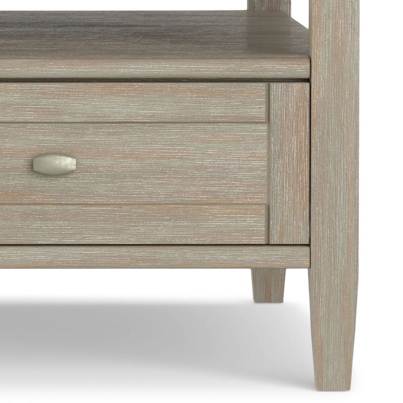 Handcrafted Warm Shaker coffee table by Simpli-Home with a smooth wooden surface and sturdy legs, ideal for living room decor.