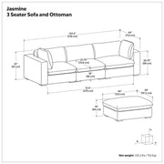 Simpli-Home Jasmine handcrafted 2-piece sofa and ottoman living room set with plush cushions and neutral fabric upholstery.