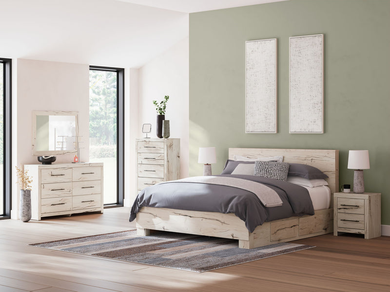 Signature Design by Ashley Lawroy storage panel bed with built-in drawers and modern wood finish.