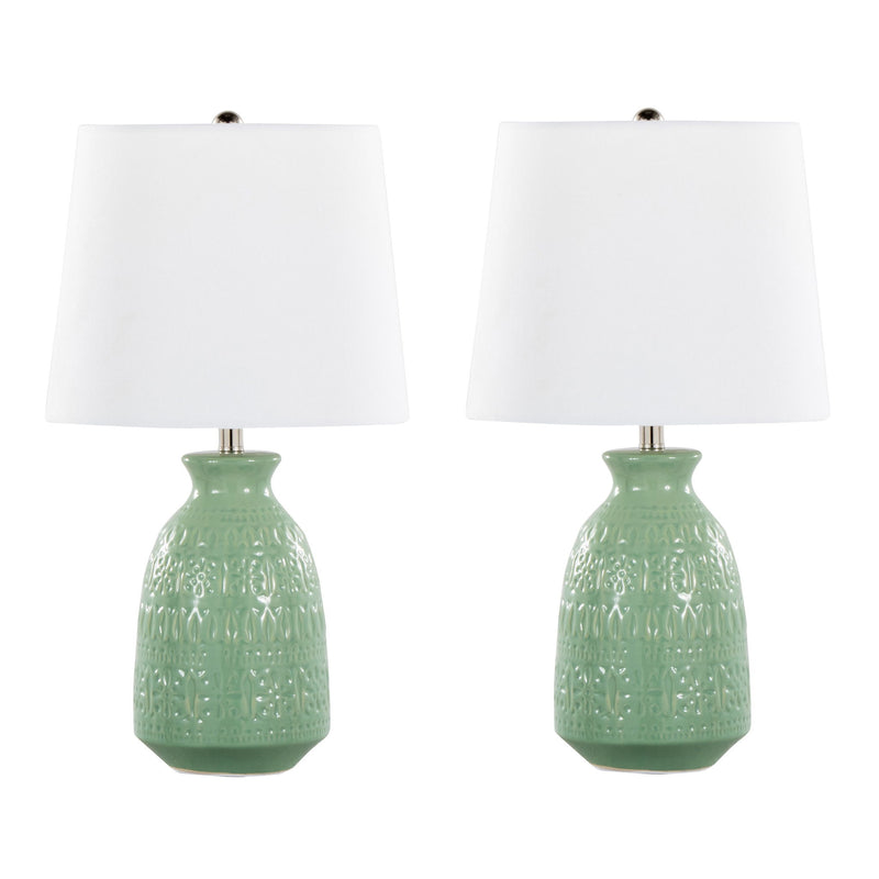 Lumi Source Claudia contemporary lamp set of 2 with sleek modern design, featuring metallic bases and neutral fabric shades.