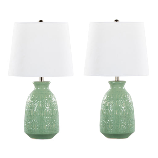 Lumi Source Claudia contemporary lamp set of 2 with sleek modern design, featuring metallic bases and neutral fabric shades.