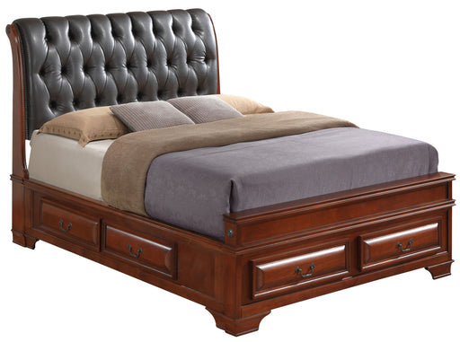 Elegant transitional storage bed by Glory Furniture with built-in drawers and a sleek wooden finish, showcasing its stylish design.