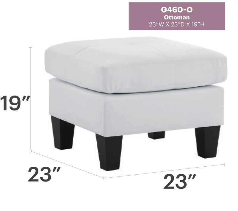 upholstered ottoman from Glory Furniture in a casual style, showcasing its plush fabric and versatile design for stylish spaces