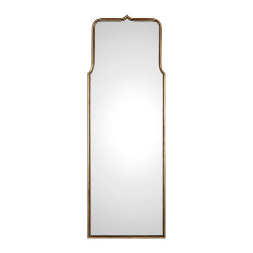 Uttermost Adelasia wall mirror with antiqued gold finish, ornate frame, and elegant design for stylish wall decor.
