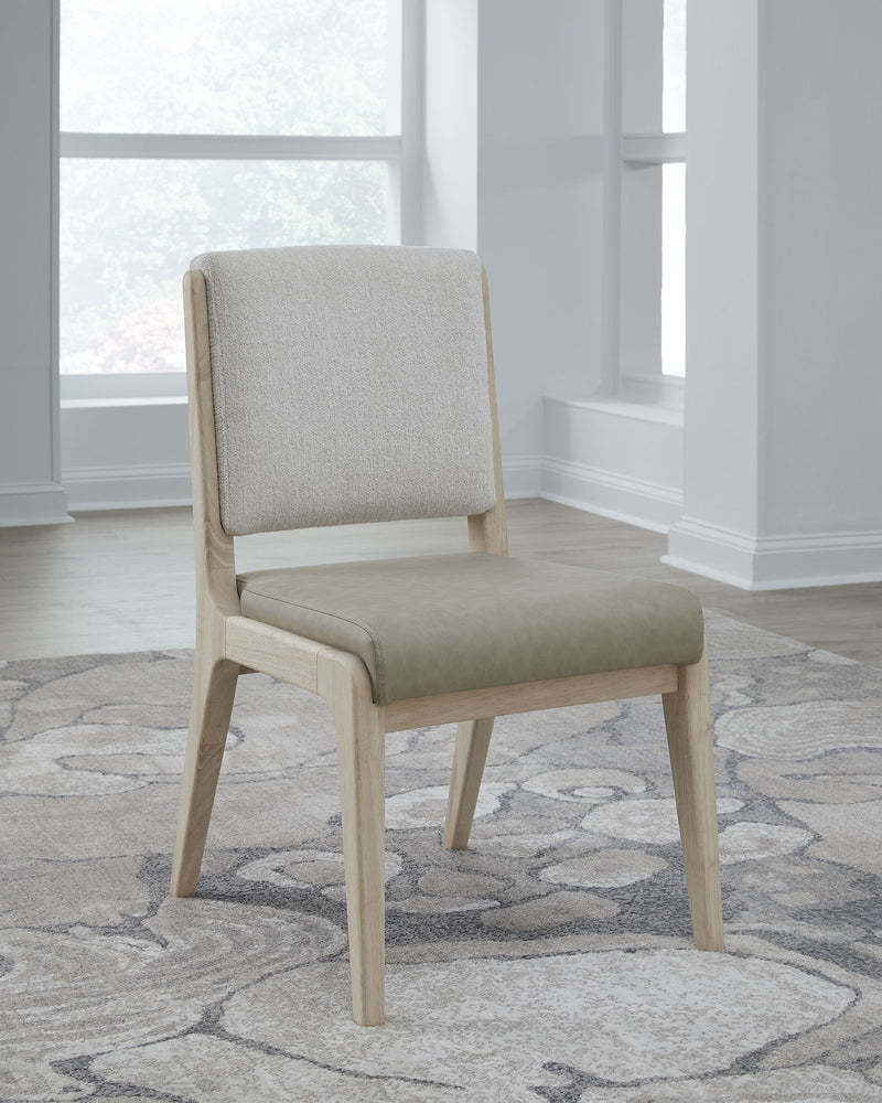 Zinnia Upholstered Dining Chair in White Sand, Buttermilk Leather and Dune Chenille - R&R Furniture Gallery (Fountain Valley, CA)