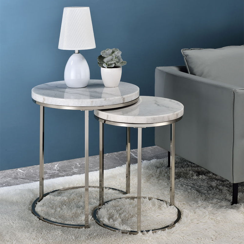Zaidee - Nesting Table Set - Marble Top & Nickel - R&R Furniture Gallery (Fountain Valley, CA)