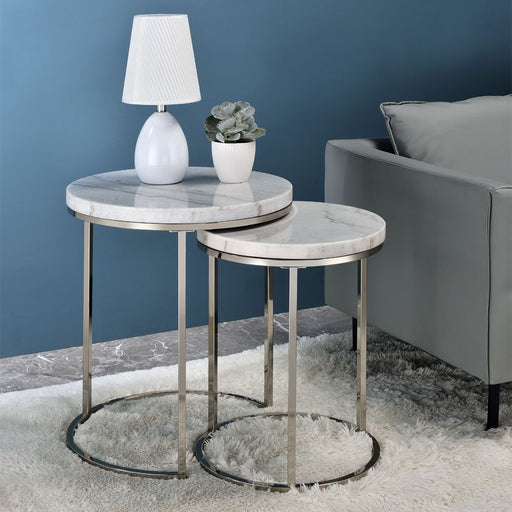Zaidee - Nesting Table Set - Marble Top & Nickel - R&R Furniture Gallery (Fountain Valley, CA)