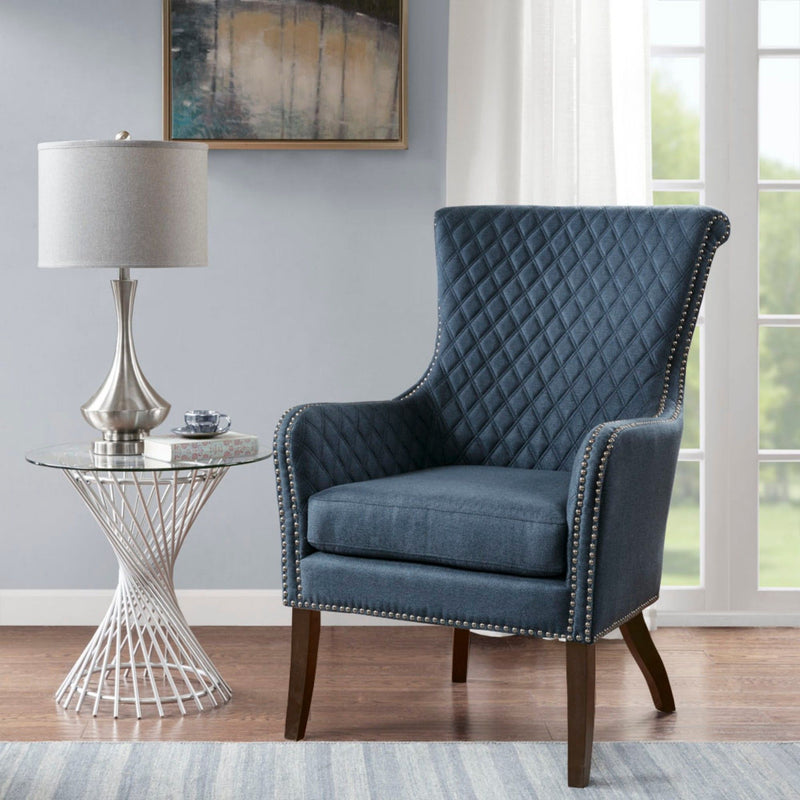 Accent Chair With Quilted Back And Silver Studs - Dark Blue - R&R Furniture Gallery (Fountain Valley, CA)