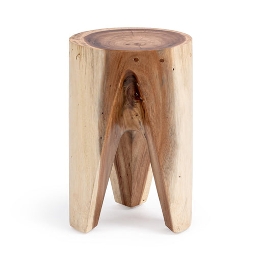 Classic Home Vela accent table with round wooden top and metal base, stylish and functional accent furniture piece.