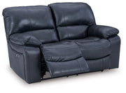 Leesworth - 3 Pc. - Power Reclining Sofa, Power Reclining Loveseat, Power Rocker Recliner - Ocean - R&R Furniture Gallery (Fountain Valley, CA)