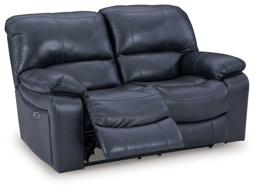 Leesworth - 3 Pc. - Power Reclining Sofa, Power Reclining Loveseat, Power Rocker Recliner - Ocean - R&R Furniture Gallery (Fountain Valley, CA)