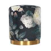 Opal - Floral Velvet Ottoman With Gold Base - Dark Gray - R&R Furniture Gallery (Fountain Valley, CA)
