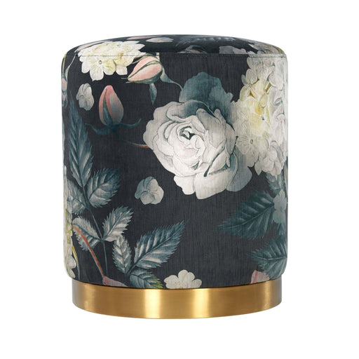 Opal - Floral Velvet Ottoman With Gold Base - Dark Gray - R&R Furniture Gallery (Fountain Valley, CA)