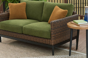 Horizon Hall - Loveseat With Cushion - Brown / Green - R&R Furniture Gallery (Fountain Valley, CA)