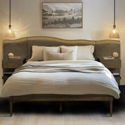 Queen Size Platform Bed Frame With Live Edge Headboard, Built In Nightstands - Dark Brown - R&R Furniture Gallery (Fountain Valley, CA)