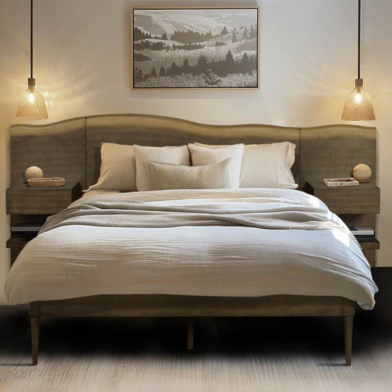 Queen Size Platform Bed Frame With Live Edge Headboard, Built In Nightstands - Dark Brown - R&R Furniture Gallery (Fountain Valley, CA)