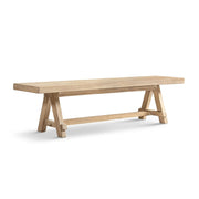 Jennifer Taylor Home Hawthorne dining bench in natural wood finish, showcasing a sturdy wooden seat and sleek design.