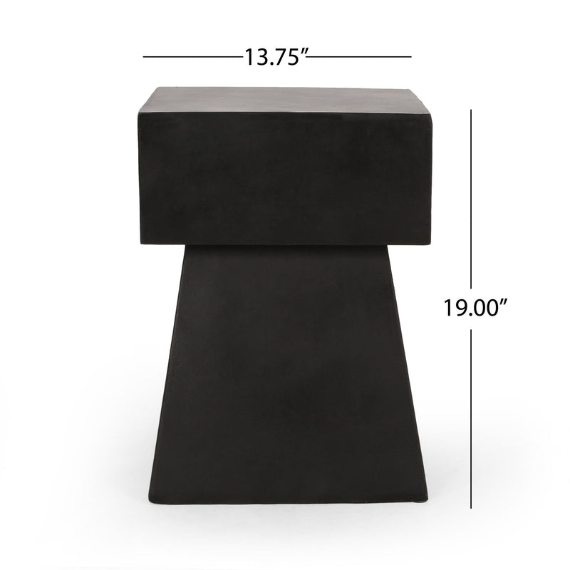 Black outdoor side table by Noble House, patio end table with a sleek design, perfect for outdoor living spaces.