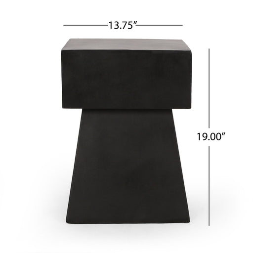 Black outdoor side table by Noble House, patio end table with a sleek design, perfect for outdoor living spaces.