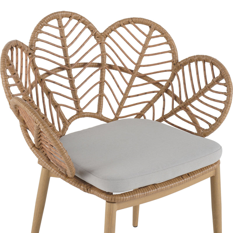 Kirk - Outdoor Wicker Peacock Shape Papasan Style Chair, Teak Finished Leg (Set of 2) - Beige / Light Brown / Light Teak - R&R Furniture Gallery (Fountain Valley, CA)