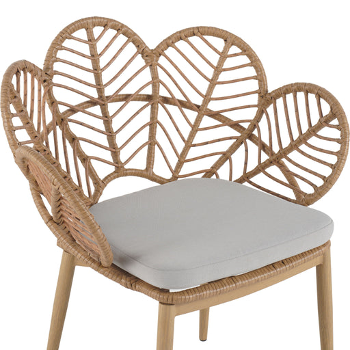 Kirk - Outdoor Wicker Peacock Shape Papasan Style Chair, Teak Finished Leg (Set of 2) - Beige / Light Brown / Light Teak - R&R Furniture Gallery (Fountain Valley, CA)