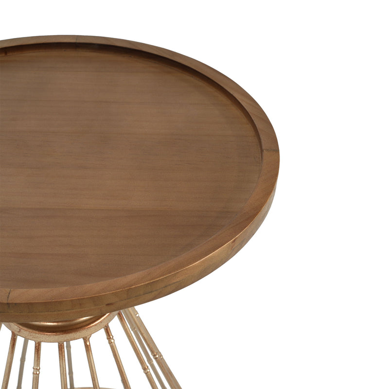 Hollow - Edge Retro Art Pine Side Table With Antique And Natural Color, Iron And Pine Construction - Antique Gold / Natural - R&R Furniture Gallery (Fountain Valley, CA)