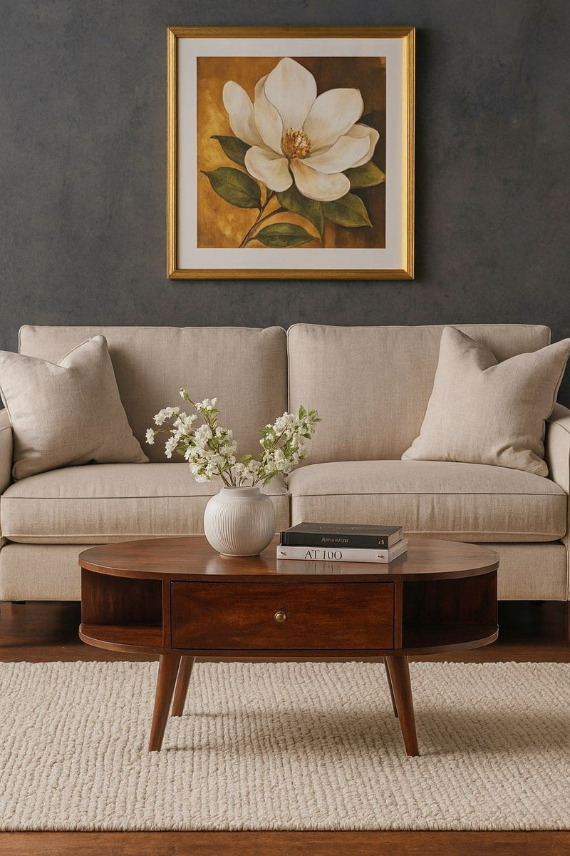 Oval Coffee Table With 1 Drawer - Chestnut - R&R Furniture Gallery (Fountain Valley, CA)
