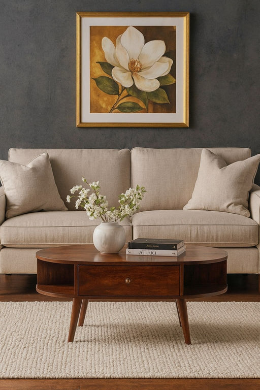 Oval Coffee Table With 1 Drawer - Chestnut - R&R Furniture Gallery (Fountain Valley, CA)