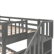 DreamHaus stairway bunk bed with built-in storage drawers, guard rail, and sturdy wooden frame for bedroom sleeping arrangements.